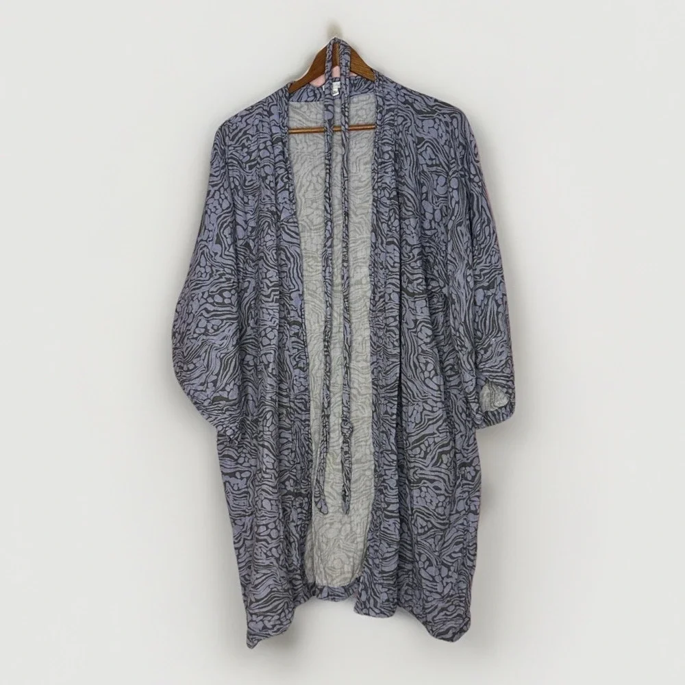 Calme Johnny Was Kimono Robe XS‎ Blue Cotton Wrap Boho Pockets